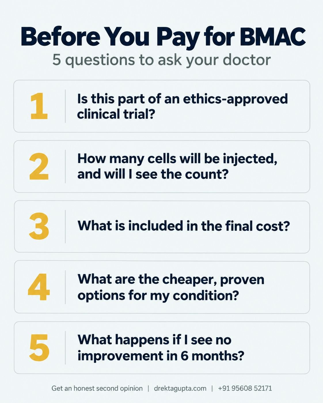 Questions to ask before paying for BMAC injection